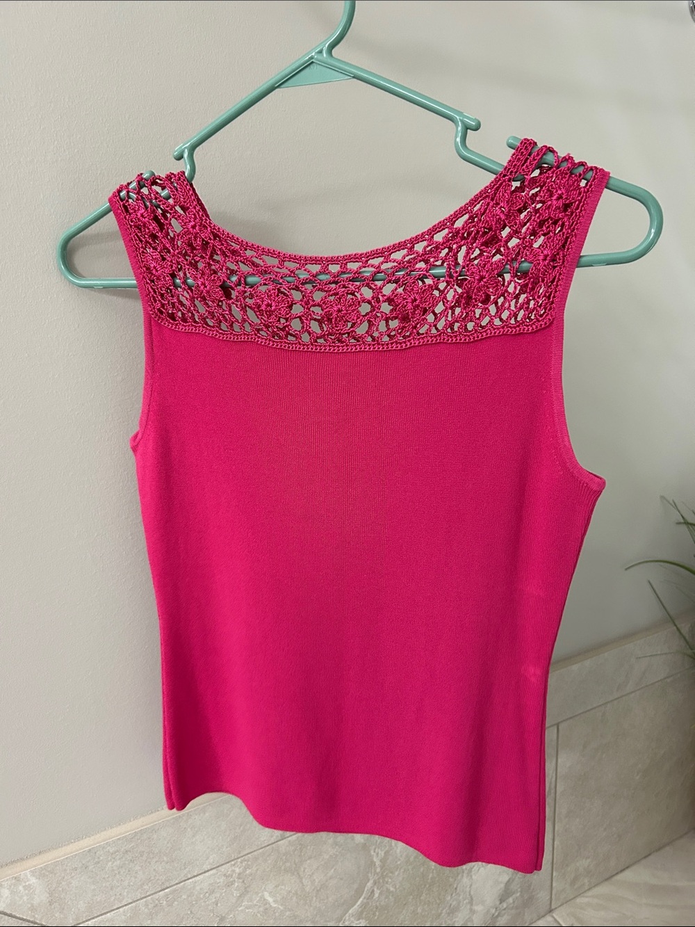 Joseph Fuchsia Crochet Yoke Sleeveless Tank
